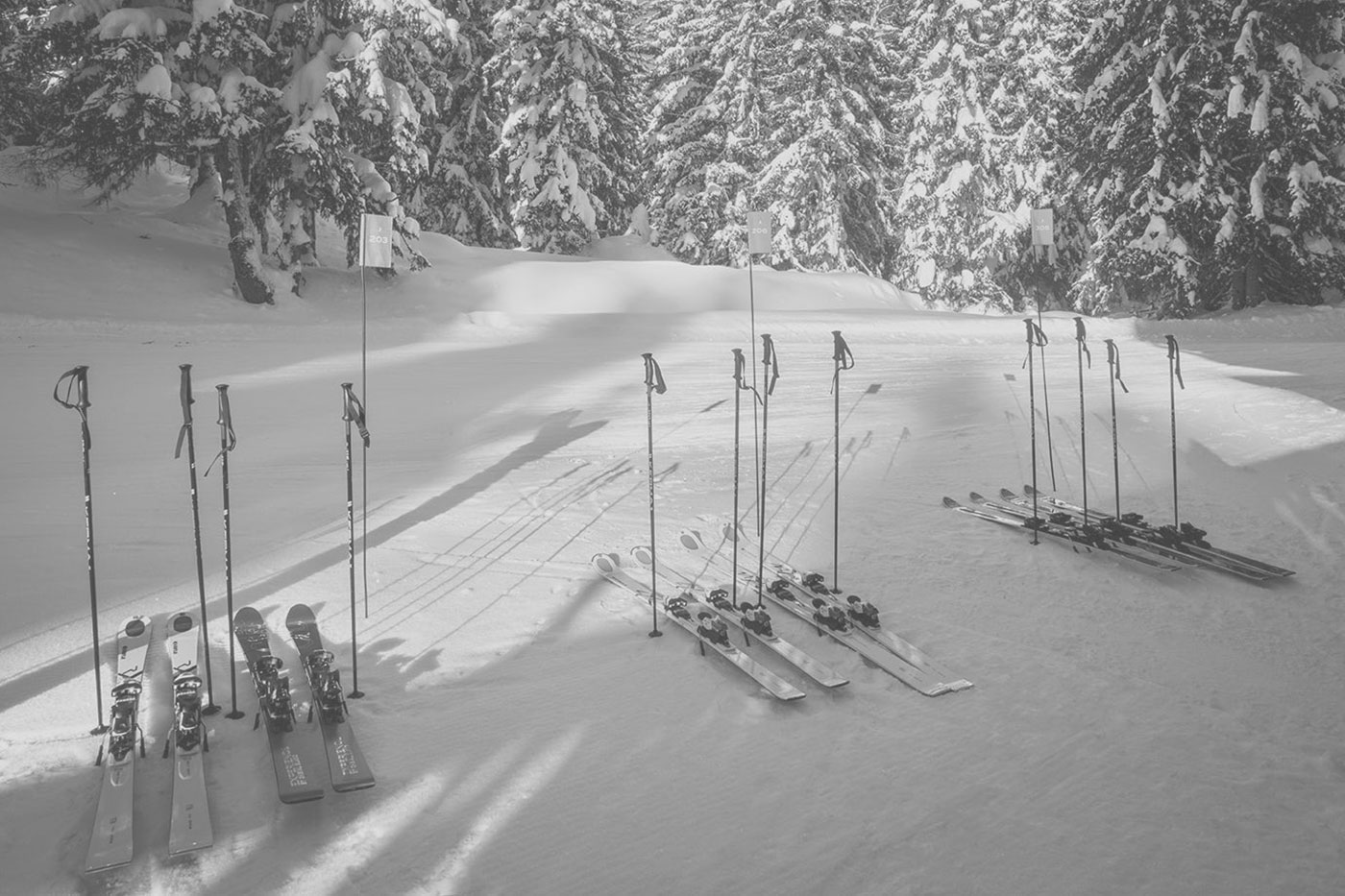 Sechs Paar hergerichtete Ski