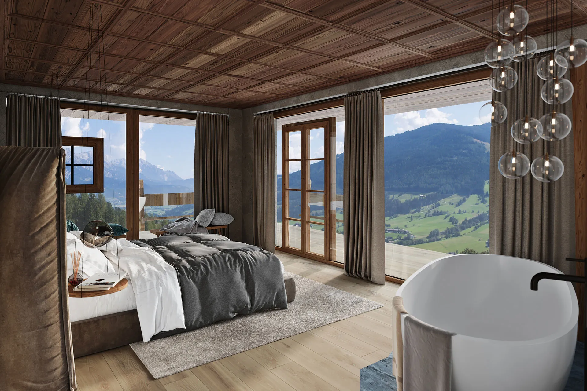 Schlafzimmer mit Panoramaverglasung