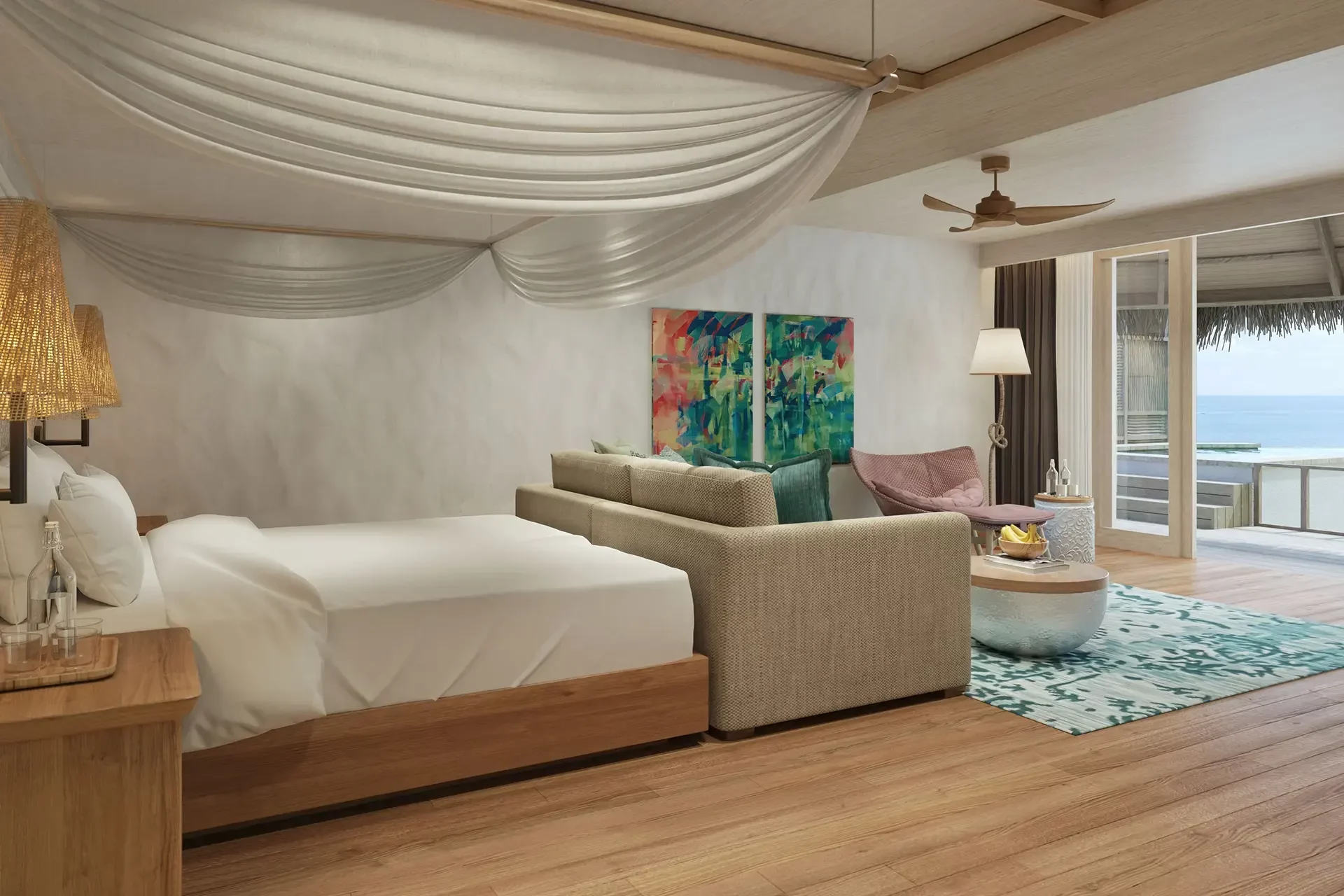 Schlafzimmer des Luxusresort Six Senses Kanuhura