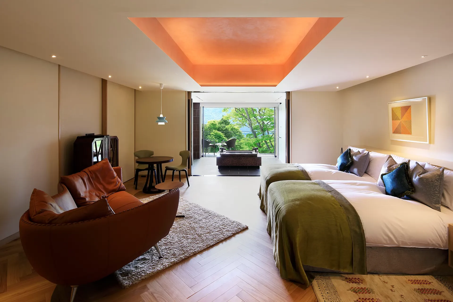 Helles Schlafzimmer in japanischem Dekor